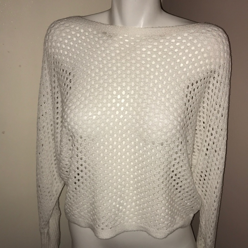 New women’s white express waffle sweater small